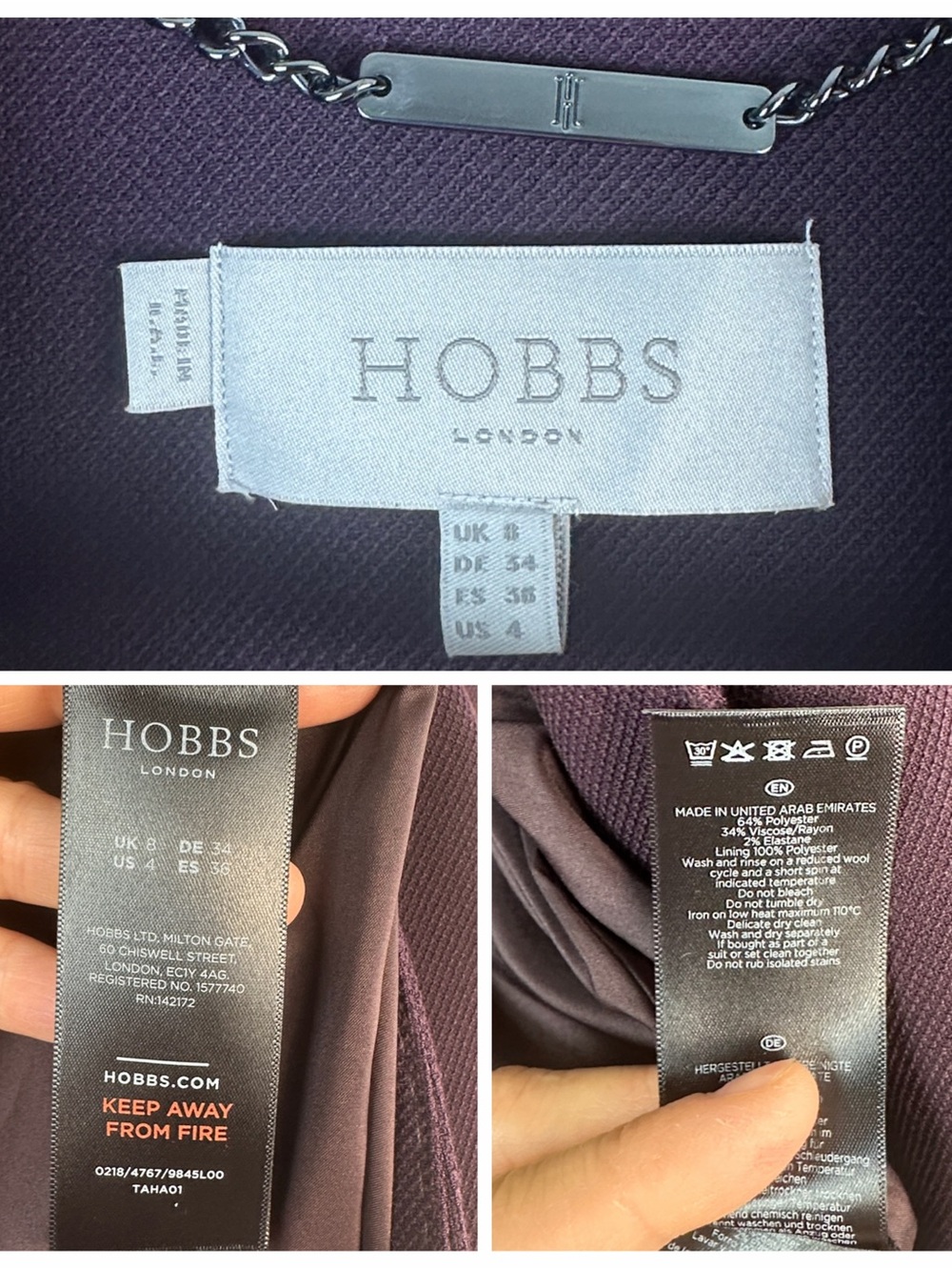 NWOT Hobbs London Vivienne Jacket Abuergine Single Button Blazer Size 4 Office - Picture 16 of 16